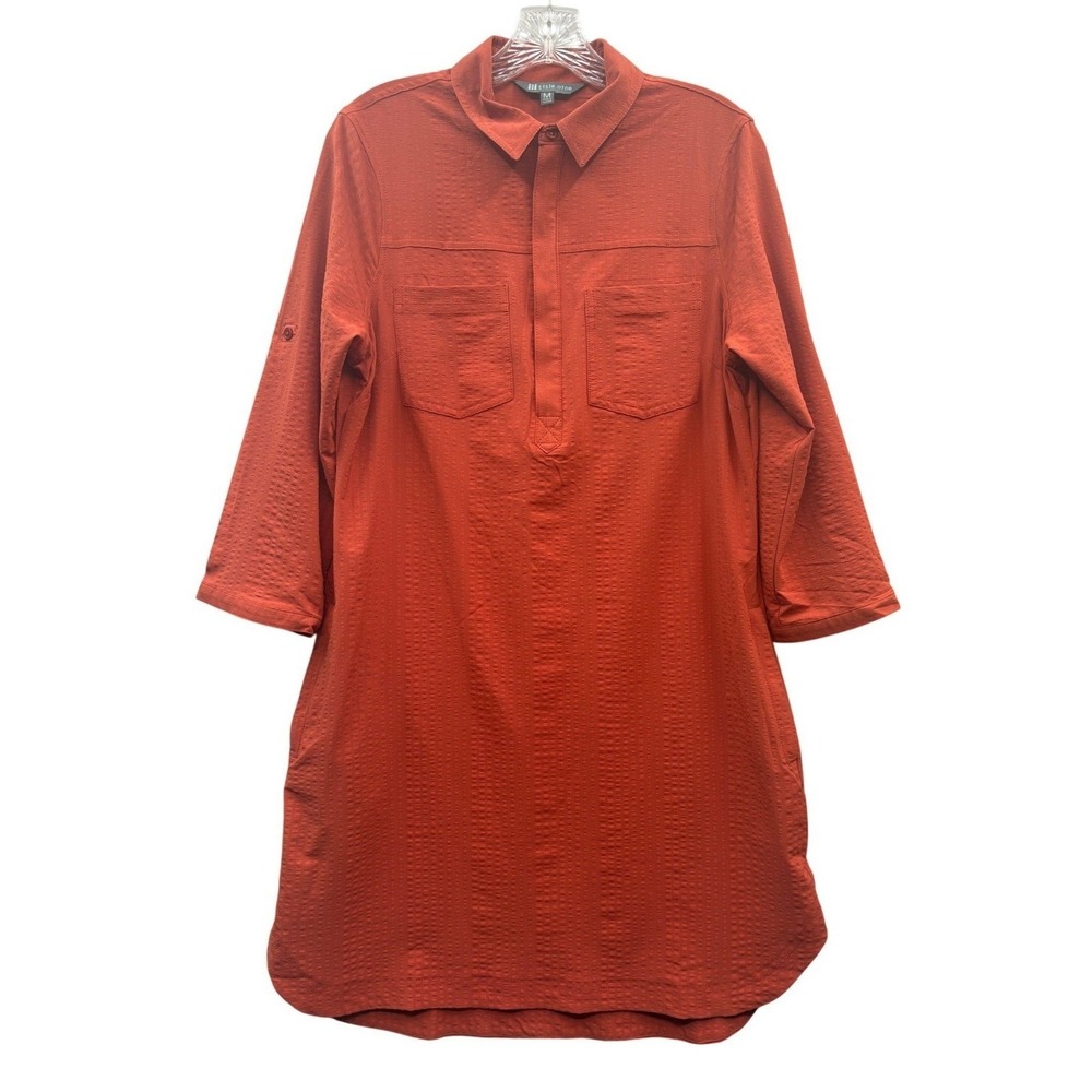Title Nine Wren Burnt Orange Shirt Dress Utility Roll Tab Sleeve Travel Outdoor